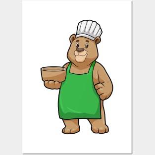 Bear as Cook with Cooking apron & Wooden bowl Posters and Art